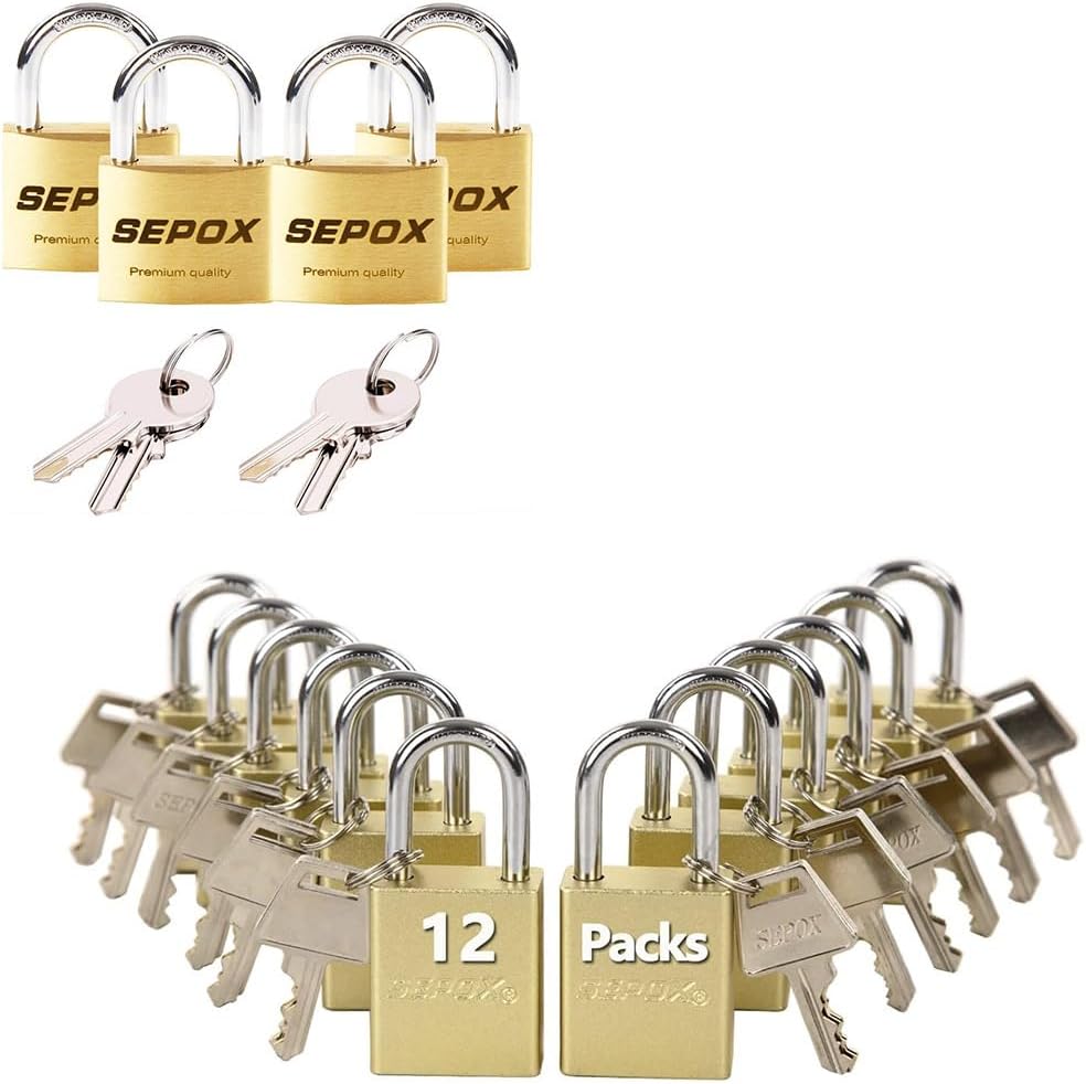 SEPOX® Keyed-Alike Padlock Bundle – 4 Brass 30mm + 12 Gold Aluminum 38mm for Gate/Locker