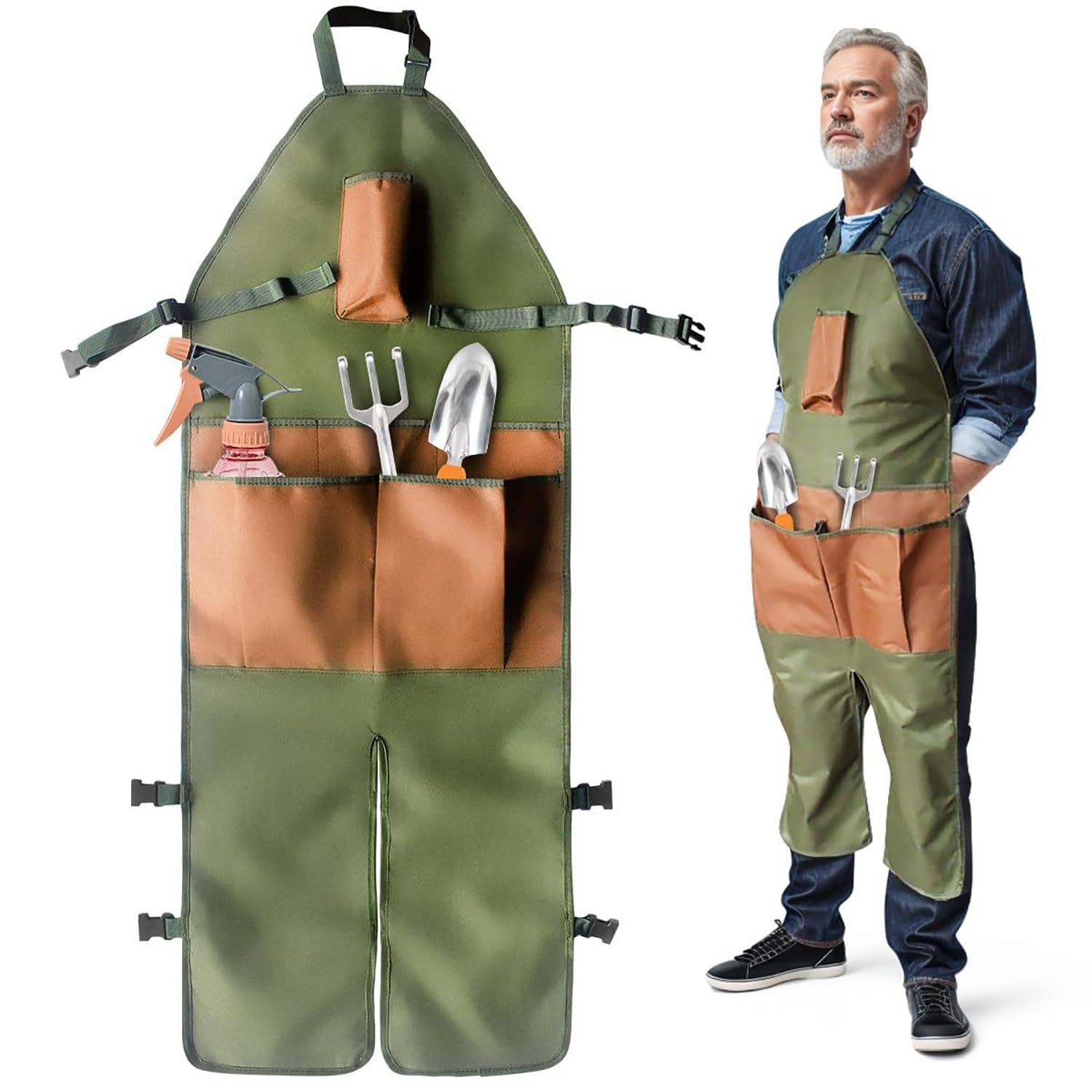 Tablier De Jardinage Jardinier Costume Garden Apron - 1 pièce, Vert, Jardin Protection Tablier, Imperméable Avec Poches, pour Multi Usage Jardinage, Nettoyage et Travail du Bois