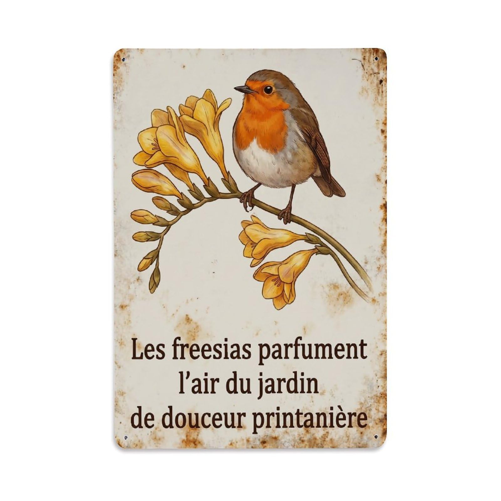 Robin Bird Garden Quote Freesia Fragrant Metal Tin Sign