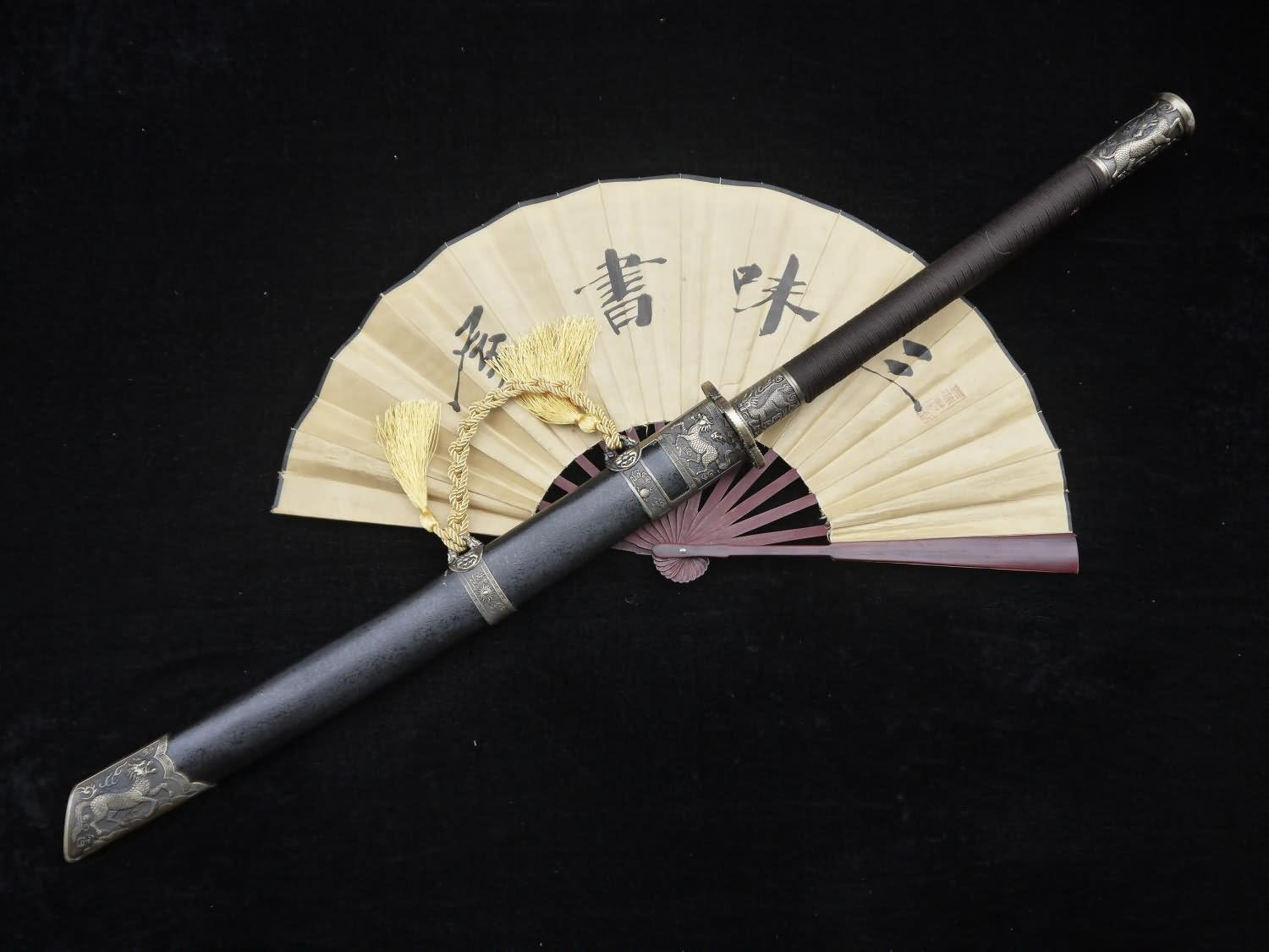 China chop Sabers/Kangxi Sword/Forged Damascus Steel baldes/Black Scabbard/Chinese Sword