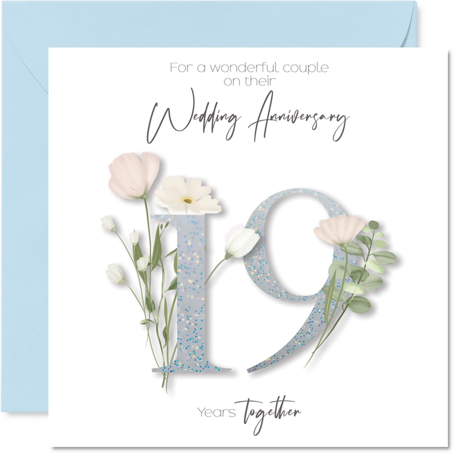 19th Anniversary Card for Women and Men, Fancy Floral Flowers