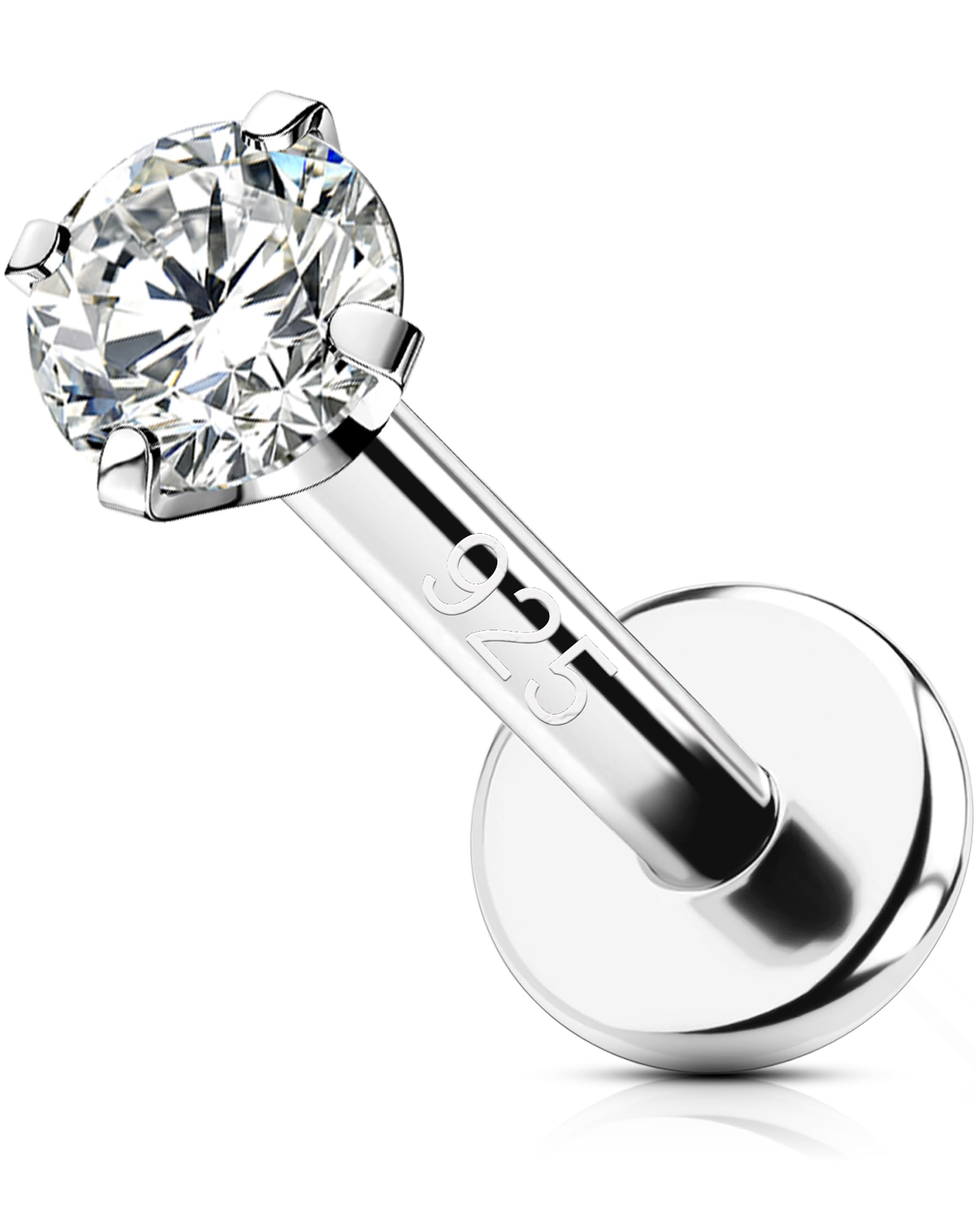OUFER Silber 925 6 mm Helix Piercing Schmuck Innengewinde Knorpel Ohrpiercing 16G Tragus Piercing Conch Piercing Silber Frauen Helix Ring Clear 3 mm CZ Lippenpiercing