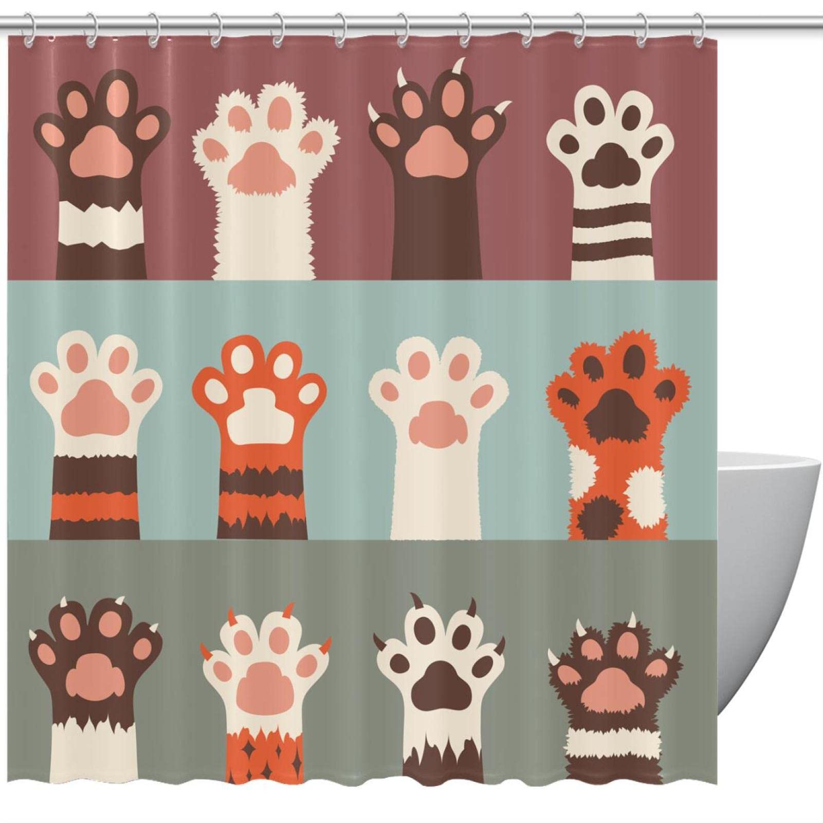 Rideau de douche motifs pattes d'animaux en tissu résistant de 167,6 x 182,9 cm