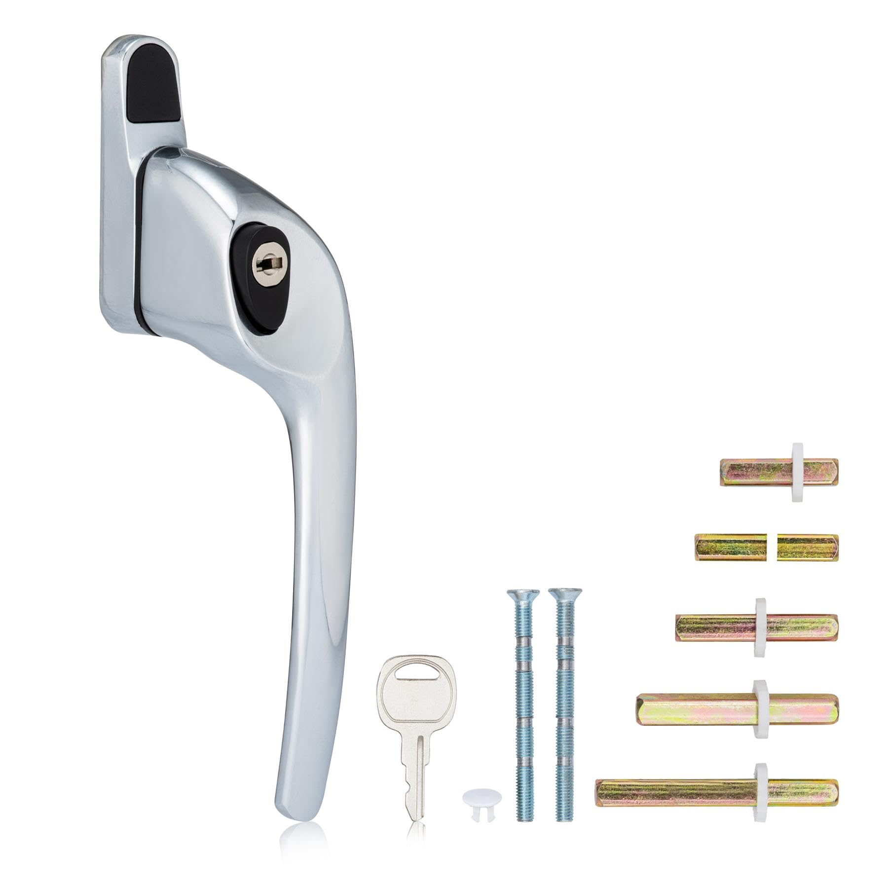 XFORT Cranked Locking Window Handle Installation Kit in Polished Chrome, Right Hand UPVC Window Handle Replacement