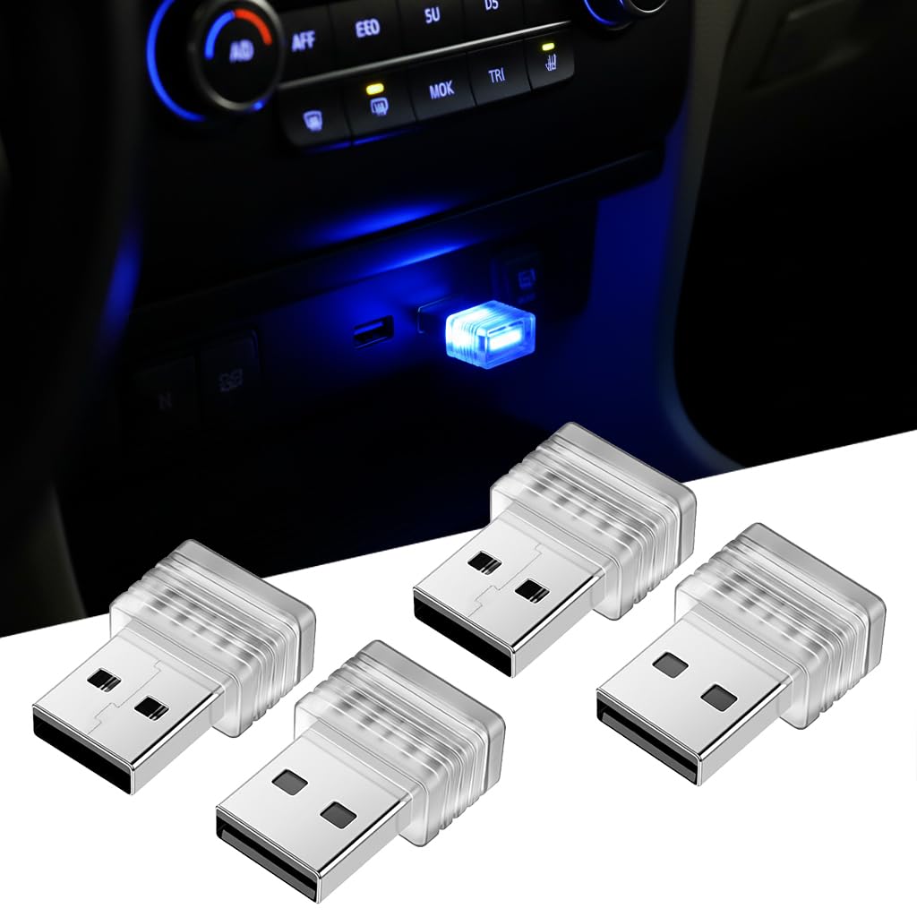 4Pcs Mini USB Plug Night Light, Decorative Gentle Blue USB Plug Style Lamp, Car Ambient LED Mini Light Set-image-12