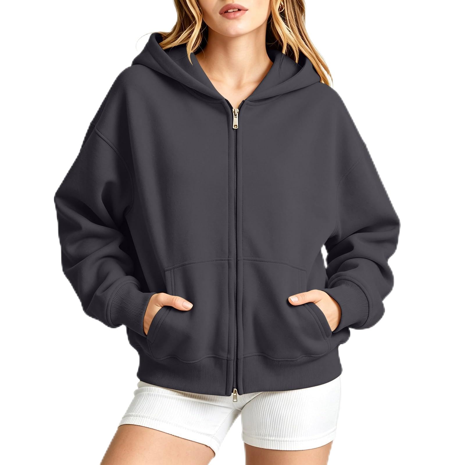Generisch Damen Jacke Übergang Sweatjacke Langarm Mantel Mit Taschen