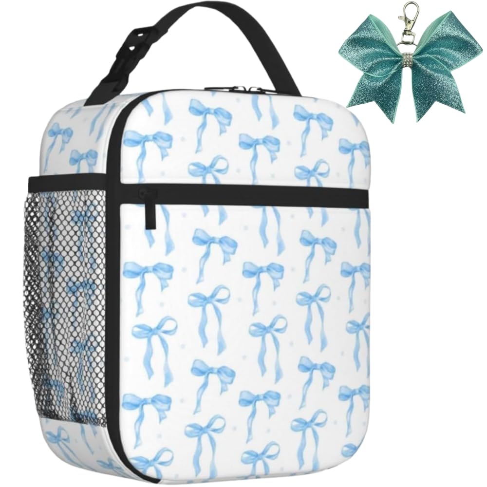 TIANCANCAN Insulated Girl Lunch Bag Blue Bow, 6.5L Cool Girls Lunch Box Bag for Women Kids, Tough & Spacious Cooler Bag Bento Lunch Boxes for Adults & Girls (Blue Bow)