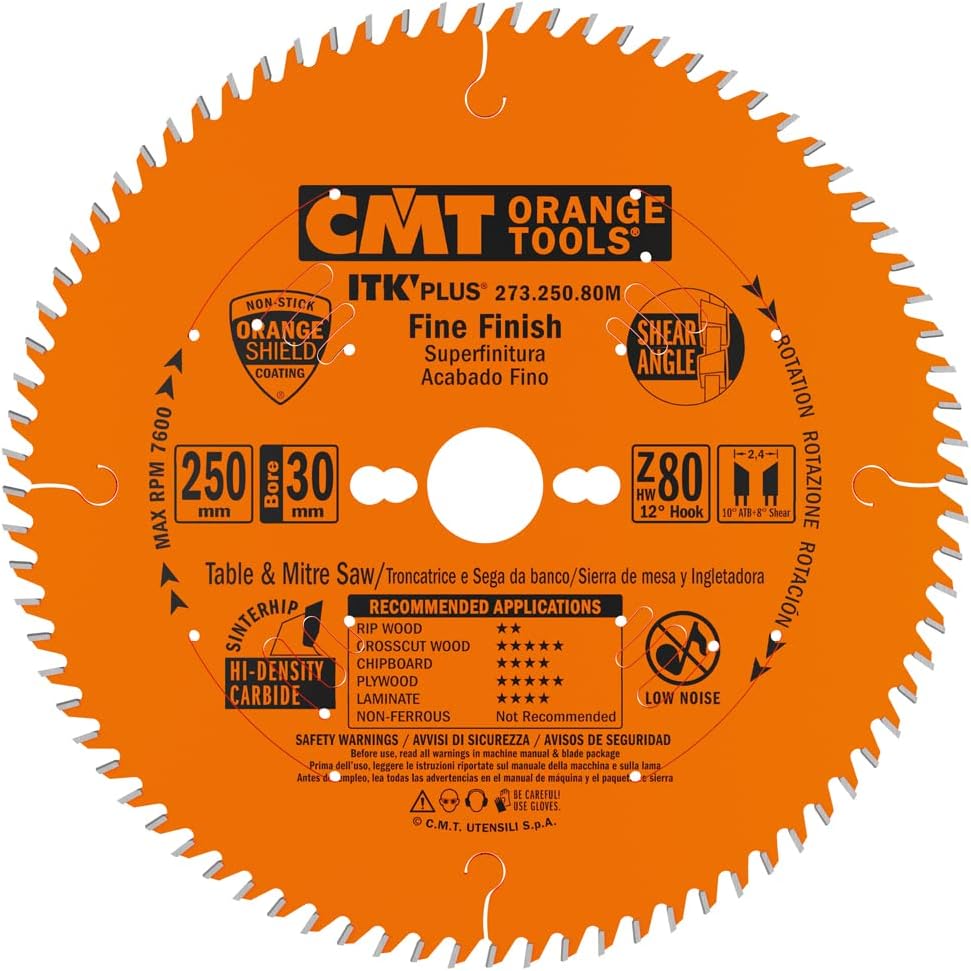 CMT 273.250.80M ITK Plus FINE Finish Saw Blade HW 250X2.4X30 Z=80 ATB+S