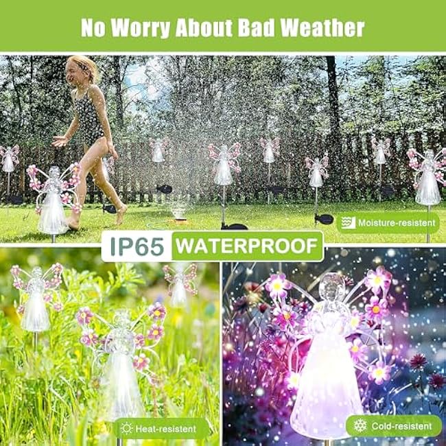 Flumy Solar Lights Outdoor Waterproof 2 Packs,Cemetery Grave Decorations,Memorial Gift,Christmas Yard Art,Solar Lights for Outside Gardening Supplies, Iron Winged Angel Light Solar Powered¨ÛPink