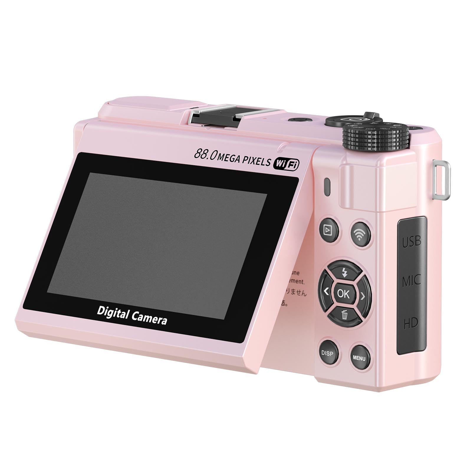 Dpofirs Camera Digitale 8k per Fotografia, Fotocamera Vlogging WiFi da 88 MP, Zoom Digitale 18x, con Schermo a Flip da 180 Gradi da 3 Pollici, con Tappo per Lenti, Videocamere, per (PINK)