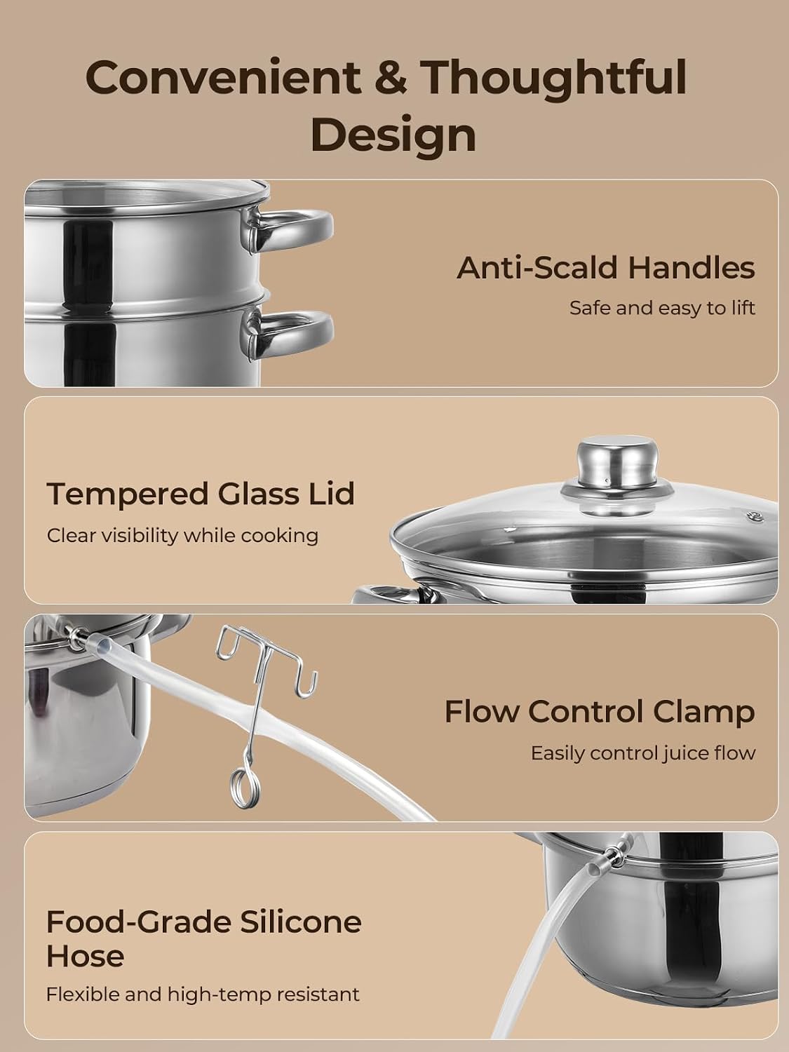 FOHERE Steam Juicer Stainless Steel, 8.5 QT Juice Steamer Extractor