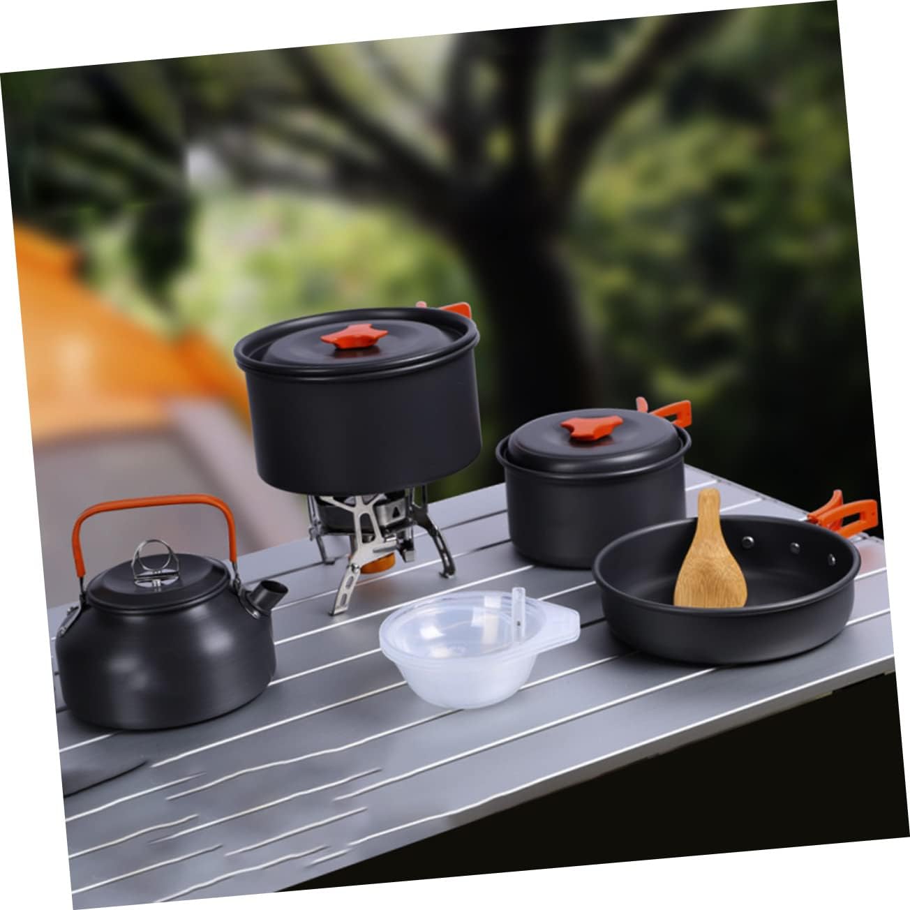 1Set Person Portable Outdoor Camping Cookware Picnic Cooking Kit with Durable Pots and Kettle Lightweight and Compact for Hiking and Backpacking Activities