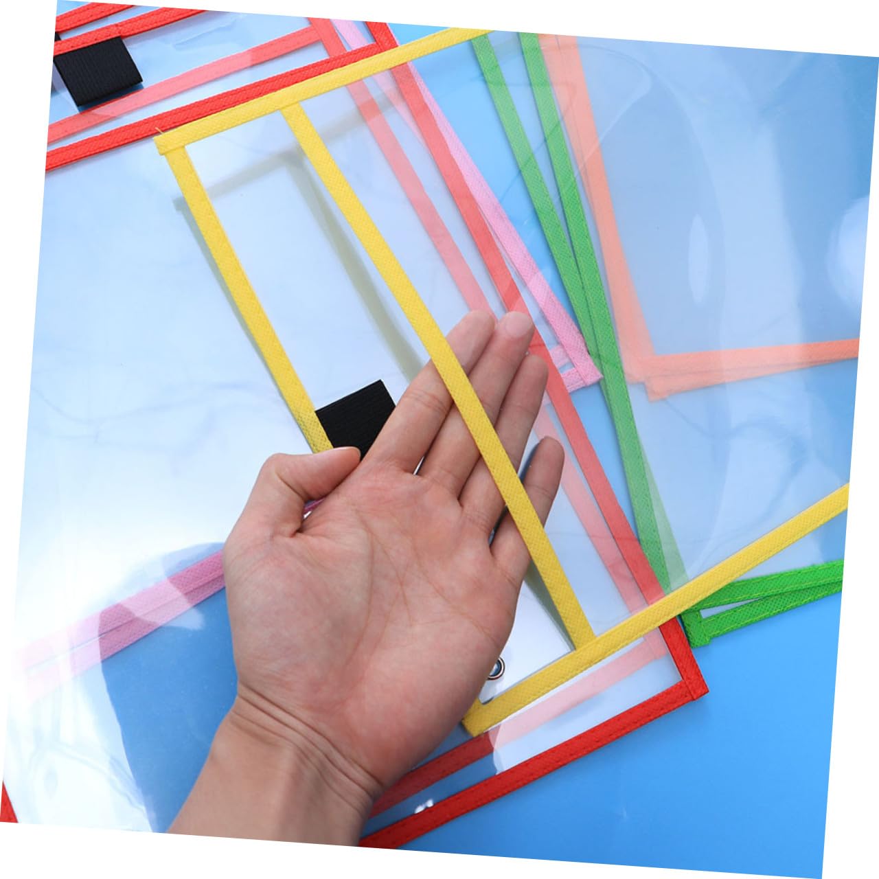 Tofficu 24pezzi Riutilizzabili Cancellabili Secco in Pvc Trasparente con Portapenne e Occhiello Metallico Articoli di Cancelleria per Ufficio e Scuola