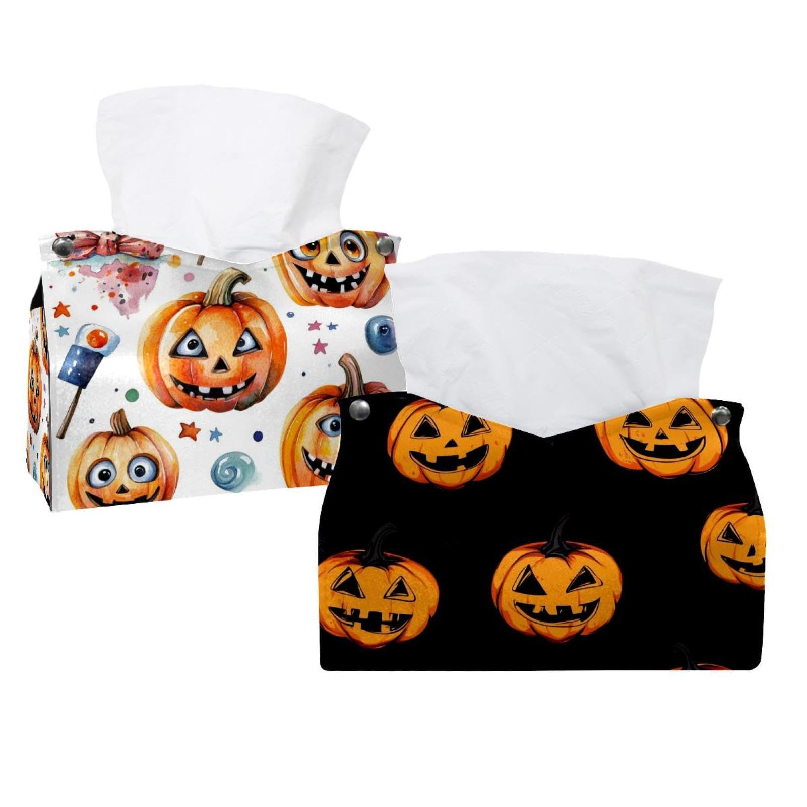 Boîte à mouchoirs d'Halloween citrouille et chauve-souris : distributeur de table