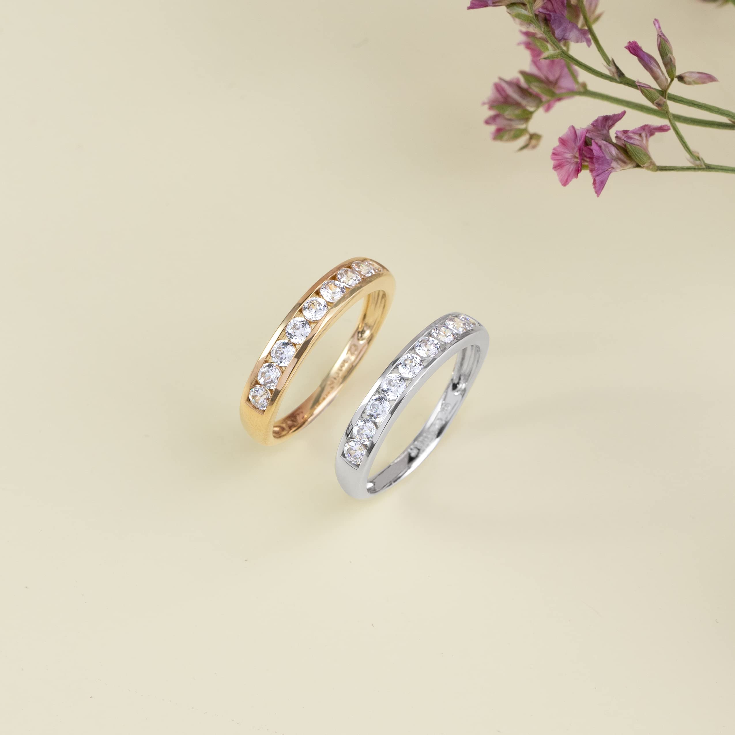 9ct White Gold 0.5ct Finest 100 Cut Swiss Cubic Zirconia Channel Set Half Eternity Ring