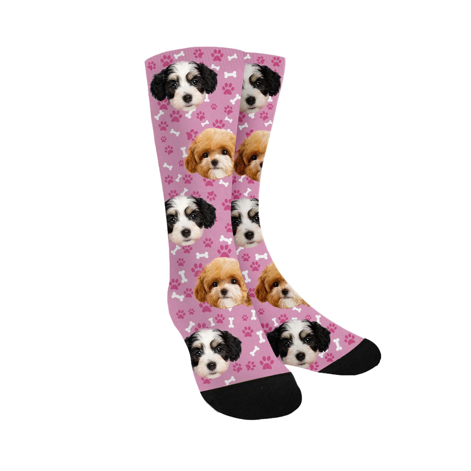 Custom Photo Pet Face Socks, Love Heart Crew Socks with 2 Faces for Men Women