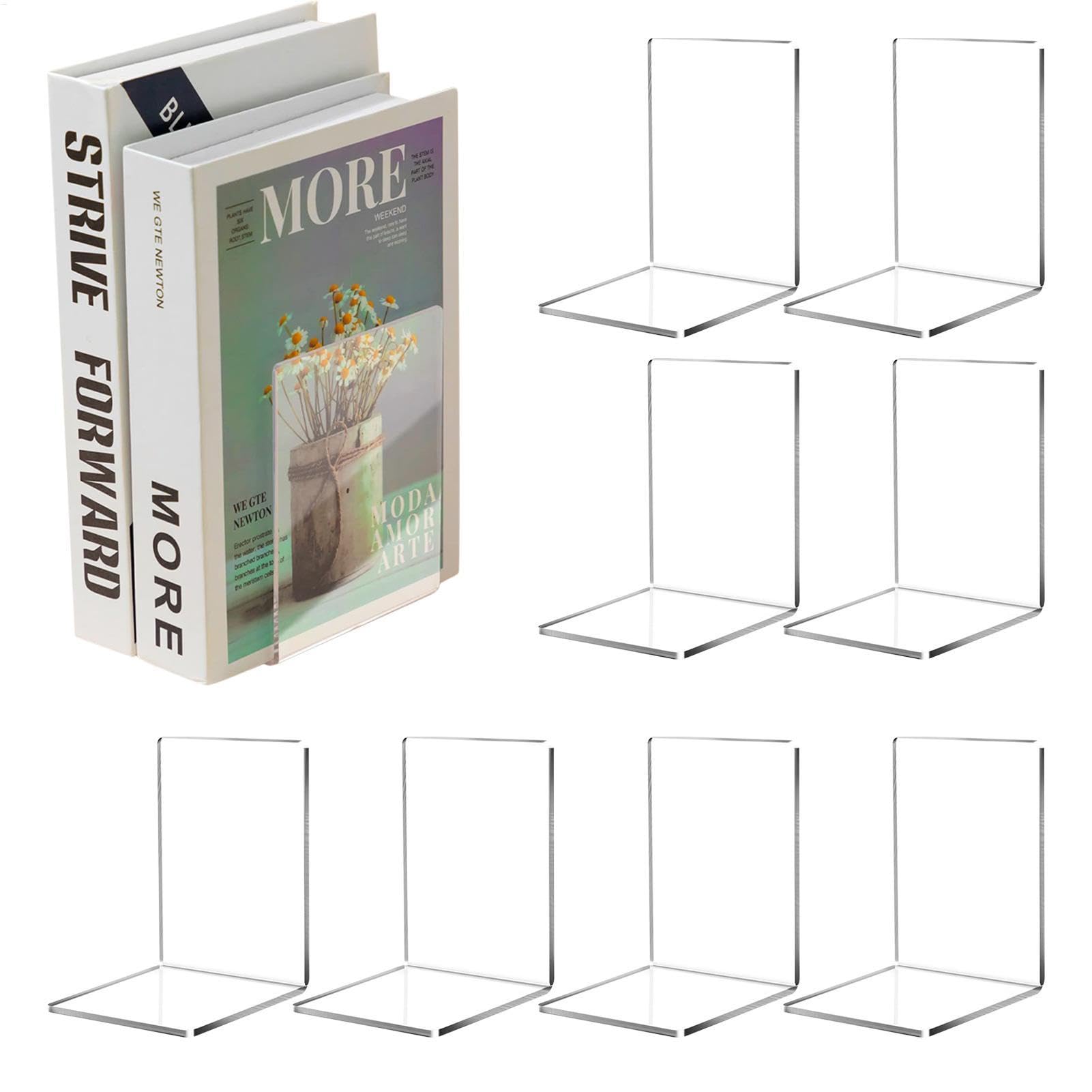 Serre-Livres Transparents Lot de 8 Bloque Livres pour Salle d'Étude