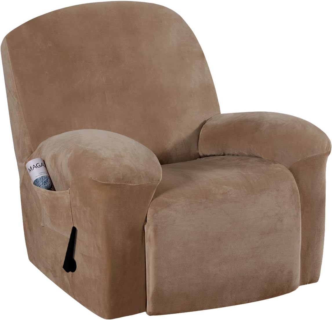 H.VERSAILTEX 4 Pieces Stretch Sofa Covers for 3 Cushion Couch Covers Bundle 1-Piece Velvet Recliner Chair Covers, Camel