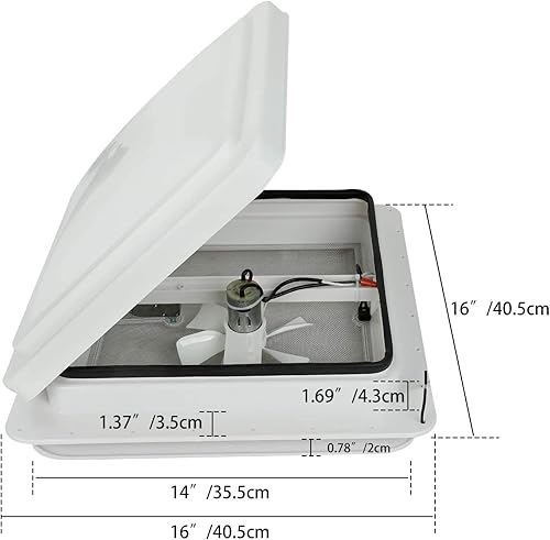 Miniatura 3 de BLACKHORSE-RACING Rejilla de ventilación de techo de 14 pulgadas para caravana, remolque, tapa blanca universal, ventilación de techo con ventilador