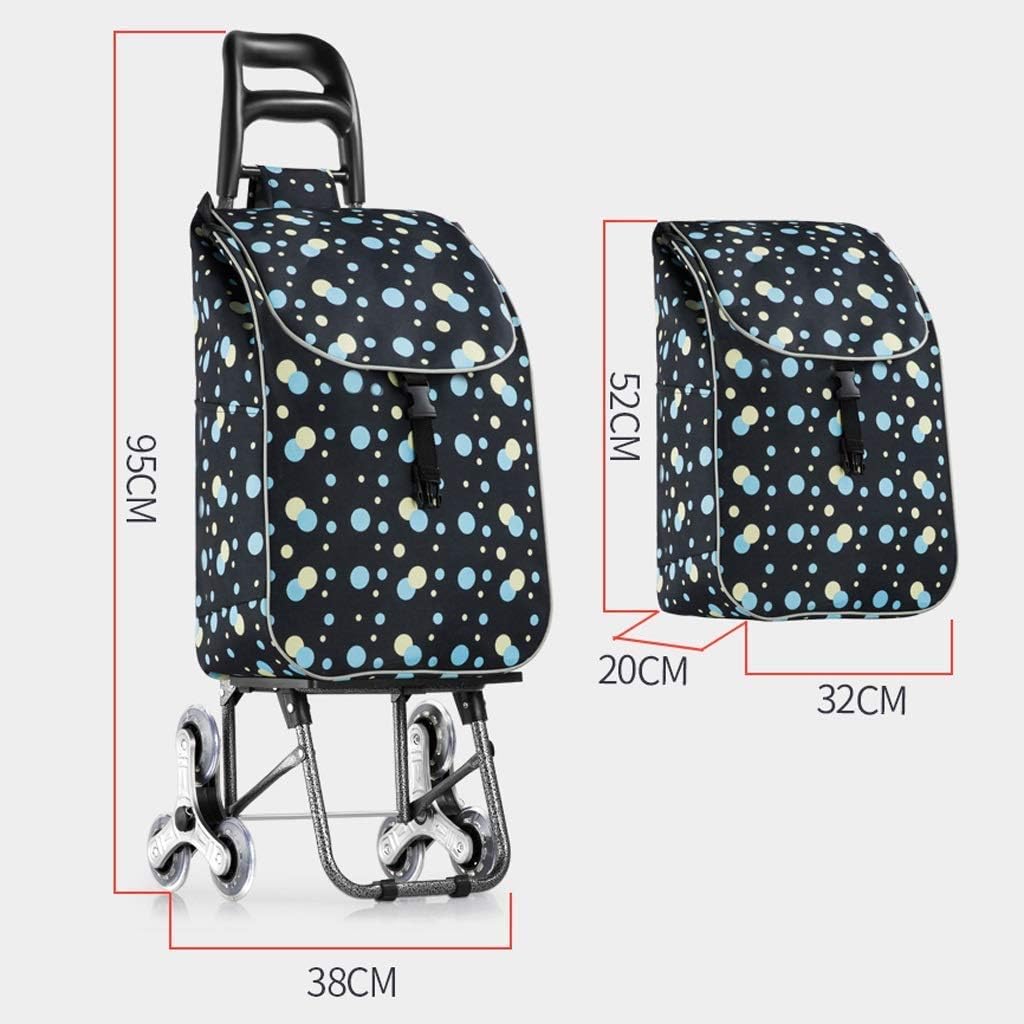 Portable Shopping Cart, Folding Trolley, 6-Wheel Bag Grocery Basket Carrier, Portable Stainless Steel with Crystal Wheels (Blue)