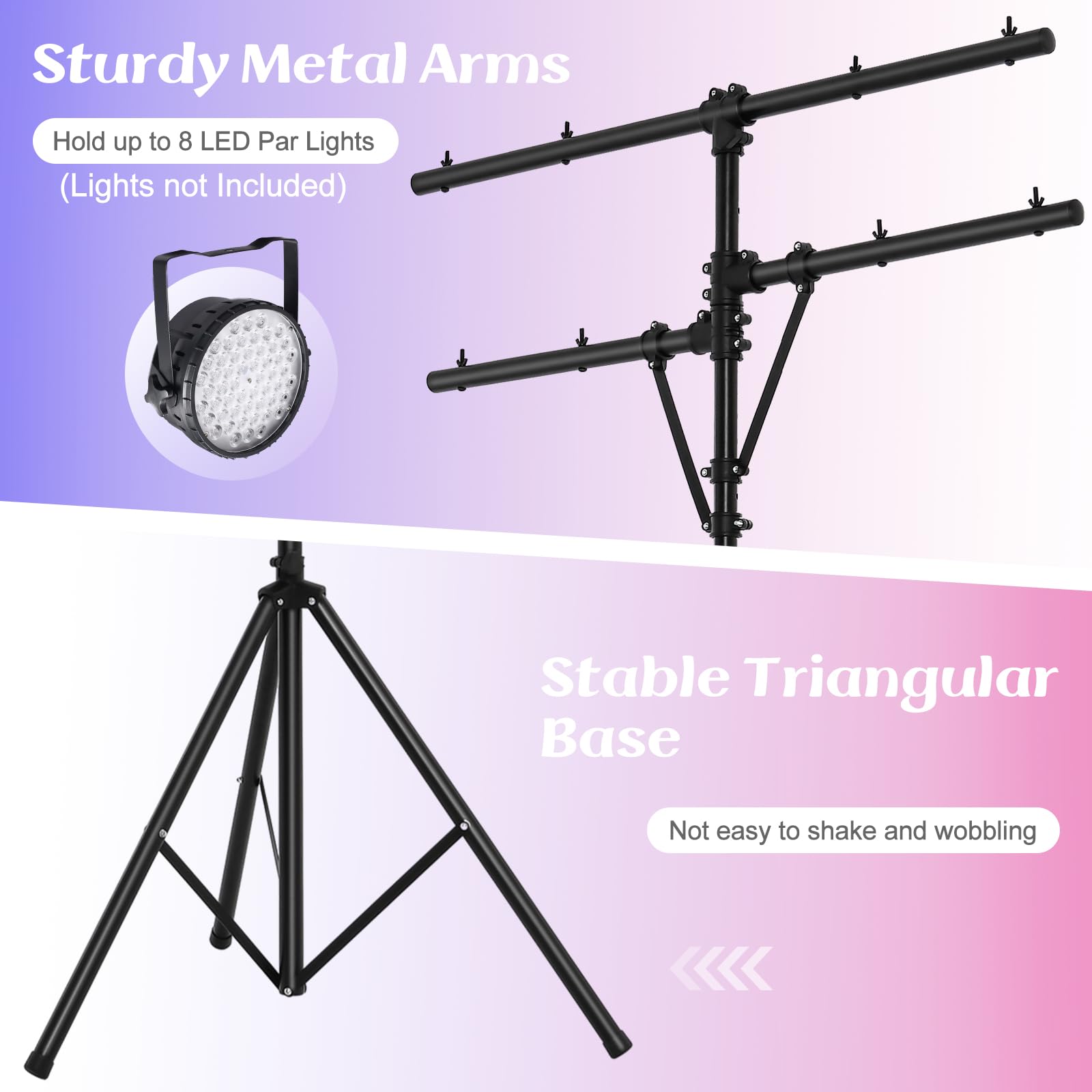 SOARS Stativo Luci DJ, Treppiede Supporto Luce, Altezza Regolabile 186-351 CM, 8 Punti di Fissaggio, Carico Massimo 45 KG, Piedi Stabili, per Concerto, Serata, Bar
