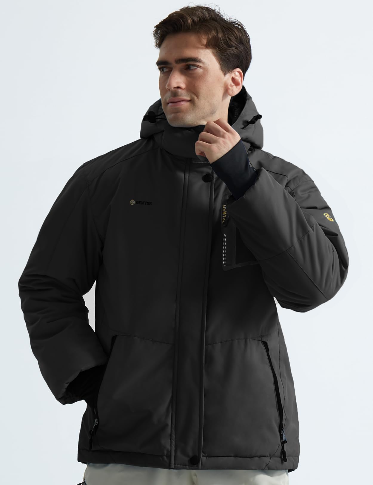 GEMYSE Chaqueta de Esquí Impermeable de Montaña para Hombre Abrigo de Invierno Antiviento con Capucha