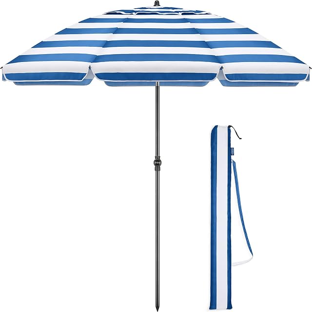 Christow Beach Garden Parasol Portable Tilting Sun Shade Folding Umbrella 2m With Bag