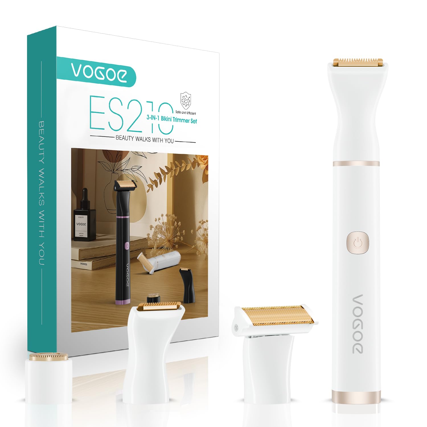 VOGOE Rasuradora Mujer Zona Intima, Afeitadora Mujer 3 en 1 para Cuerpo, Cara y Área del Bikini, Afeitadora Electrica Mujer Recargable, Compacta e Impermeable (Blanco)