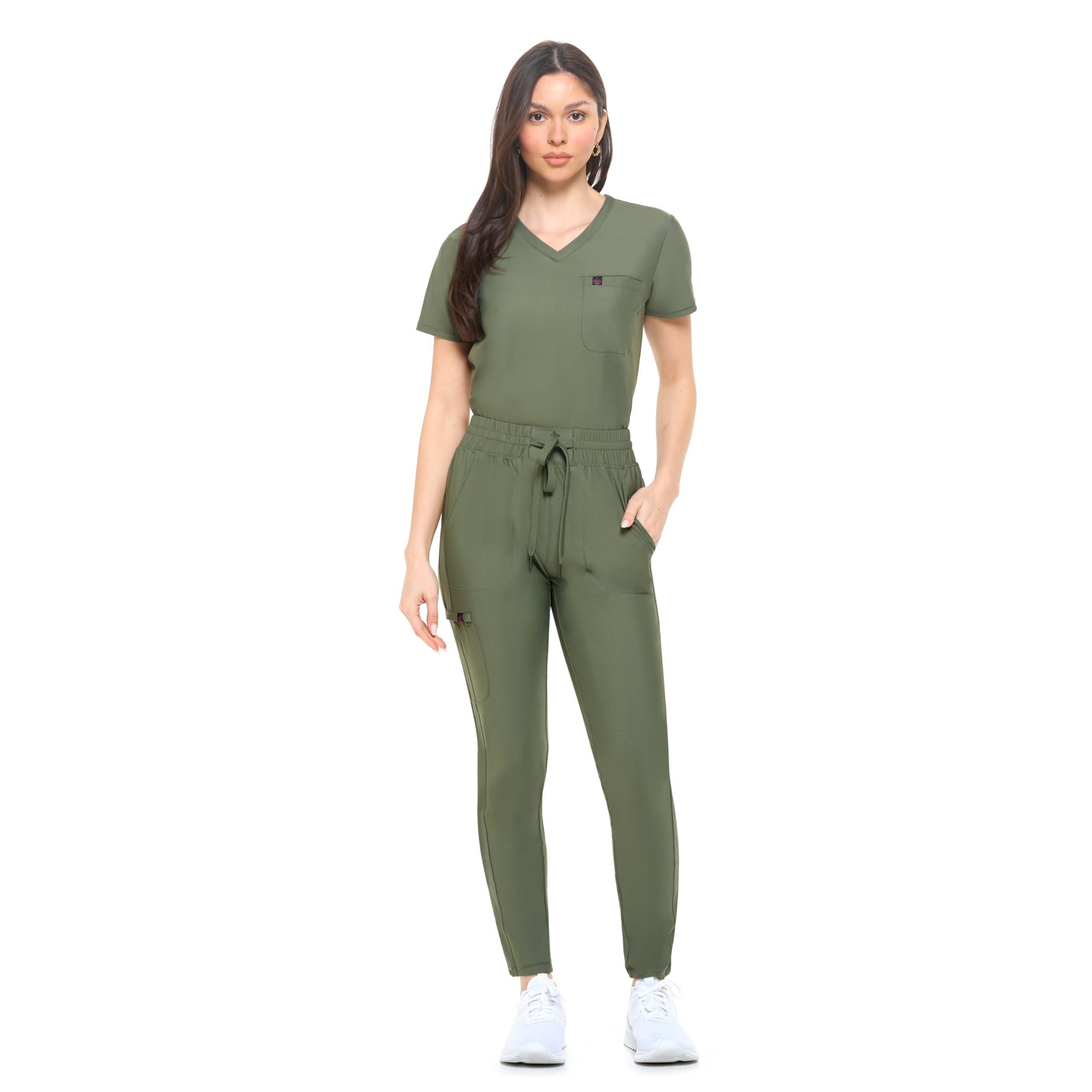M&M SCRUBS Women's Scrub Set Ultra Stretch Form Fitting Scrubs for Women Set (Olive, Small)
