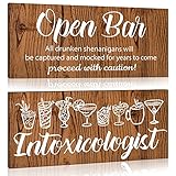 Jetec 2 Pieces Bar Signs Bar Accessories for Home Bar Intoxicologist Sign Open Bar Sign Drunken...