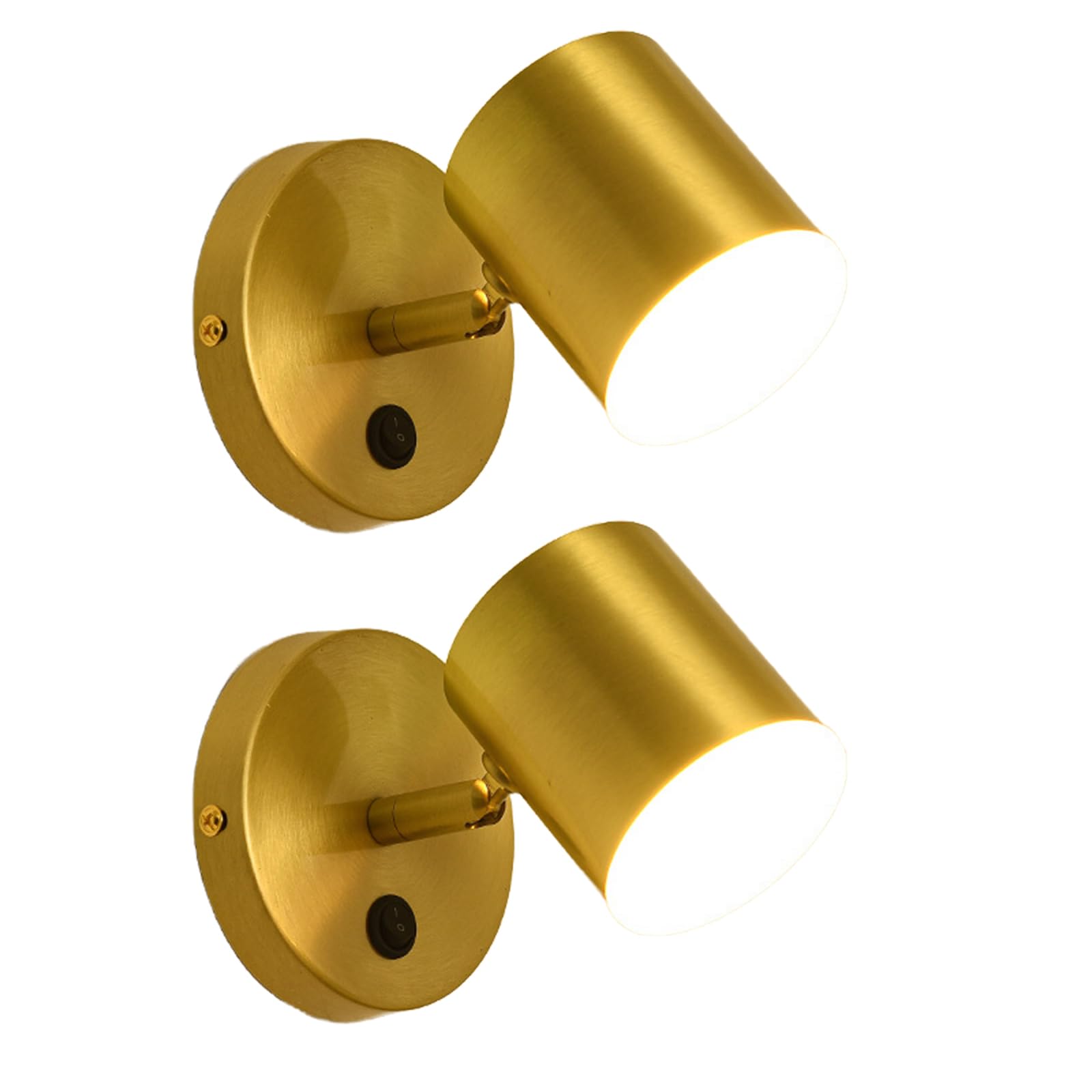 NICRX Modern Brass Wall Light with Switch–Rotatable Bedside Lamp,Adjustable LED Sconce with 3 Color Temperatures,Indoor Wall Lamp for Bedroom,Living Room,Hallway,Hotel Use (A (2 pcs))