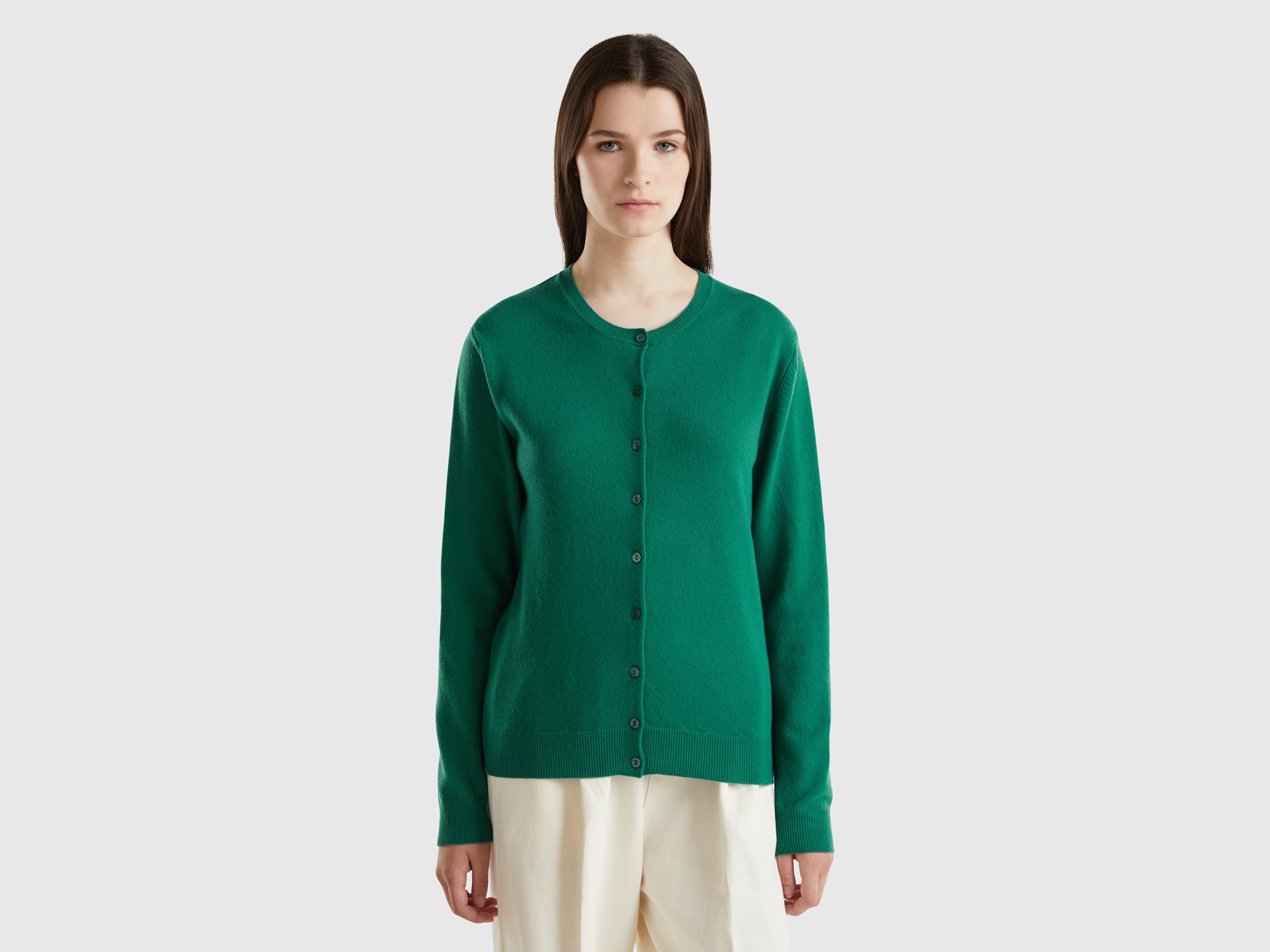 United Colors of Benetton Damski sweter rozpinany, Zielony, M