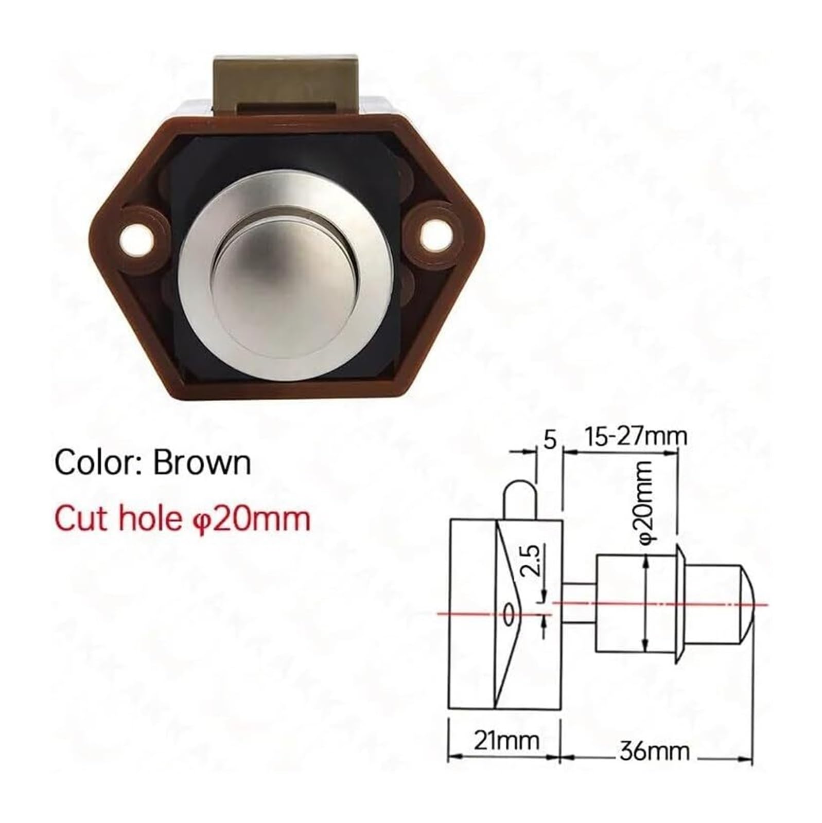 Blokada drzwi 5 szt. Blokada wciskana do samochodu kempingowego 20 mm RV Caravan Boat Motor Home Szafka Szuflada Zatrzask Przycisk Zamki do Okuć Meblowych (Kolor: Duży Biały)(Small Brown)