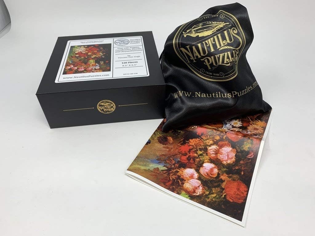 Van Gogh Wooden Puzzle for Adults - Vase with Poppies, Cornflowers, Peonies and Chrysanthemums - 120 Pieces by Nautilus Wooden Puzzles