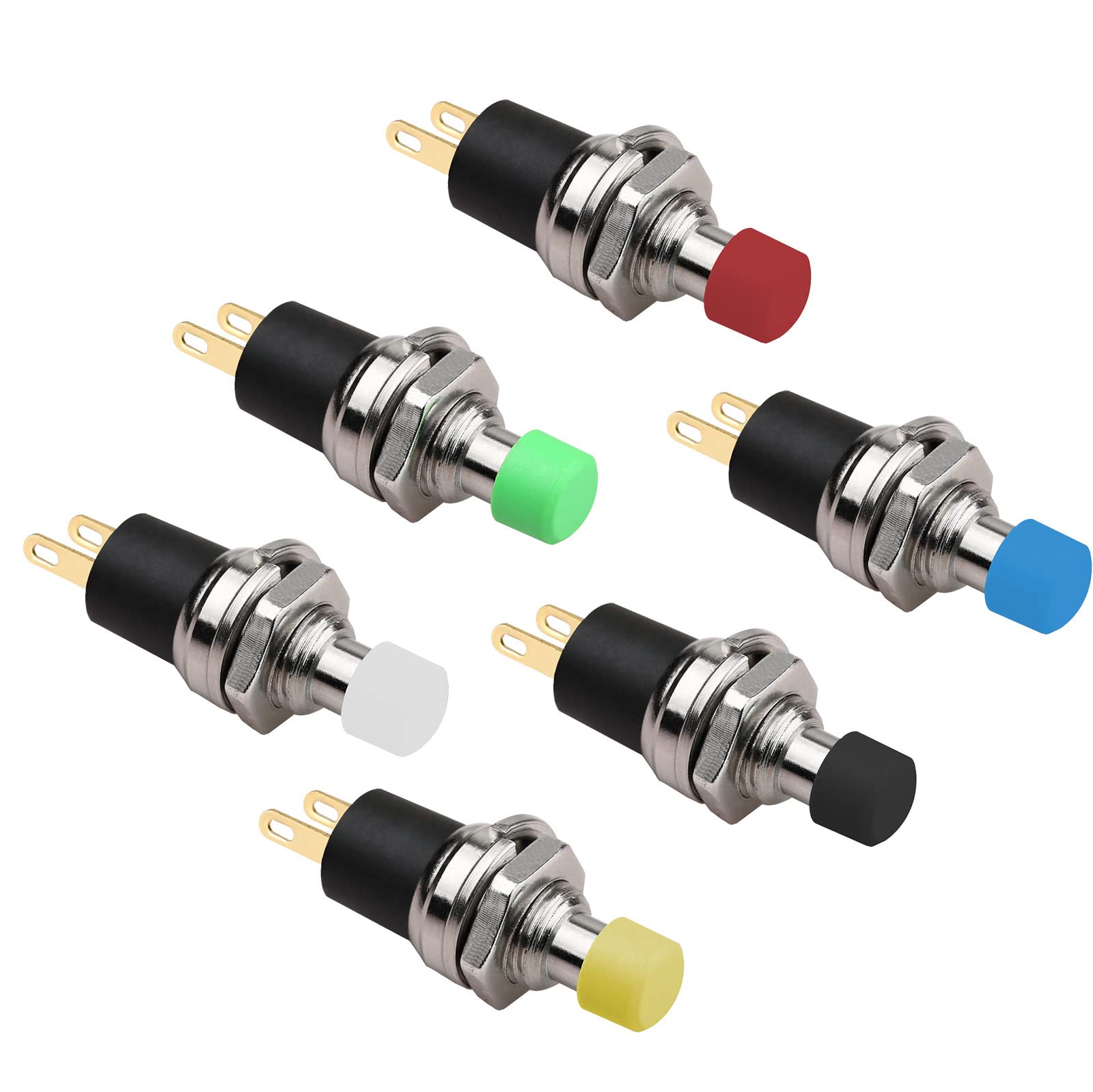 CLDIY 6Pcs Selbstsichernde SPST Latching Type Dash ON/OFF Drucktastenschalter AC 250V/3A 6 Farben