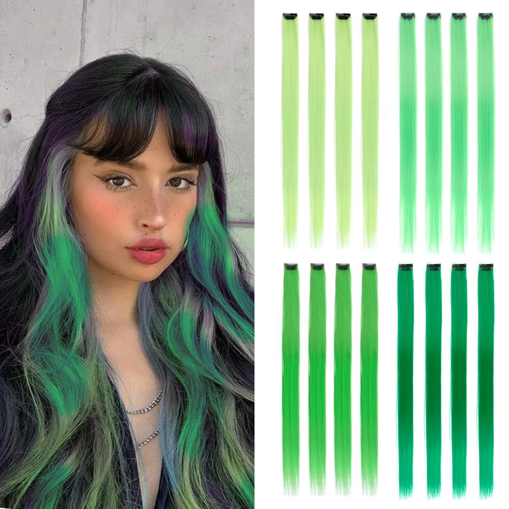 Multi green hair clip on extentions Amazon.com : GPOVVIMX 12 PCS Green Hair Extensions Clip in  main image 4