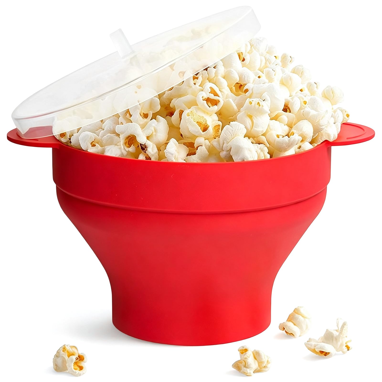 Gearmax Microwave Popcorn Popper Sturdy Convenient Handles, Silicone Popcorn Maker, Collapsible Bowl with Lid