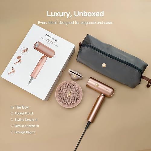 Miniatura 10 de Dreame Secador de pelo Pocket Pro, secador de pelo de viaje de doble voltaje con difusor, soplador de pelo iónico profesional de alta velocidad de