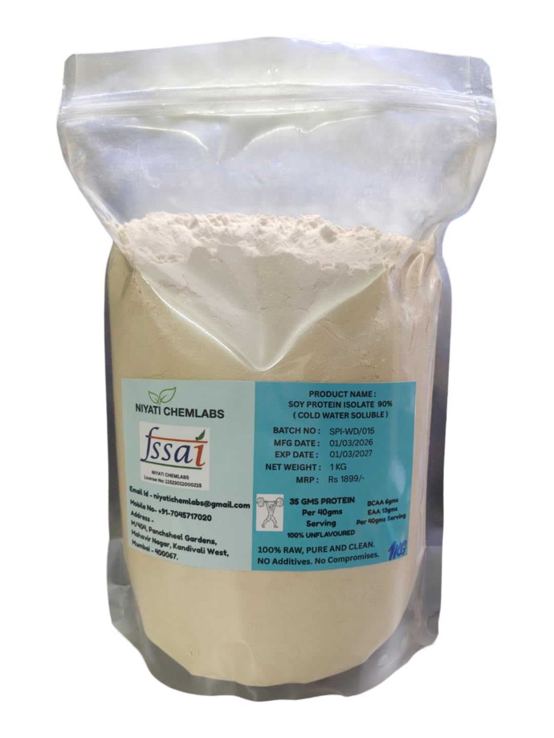 NIYATI CHEMLAB'S SOY PROTEIN ISOLATE 90% - 1KG Unflavoured, With Complete Amino Acid Profile,100% soluble in cold water, Plant based, Supports Muscle Repair & Growth.-image-48