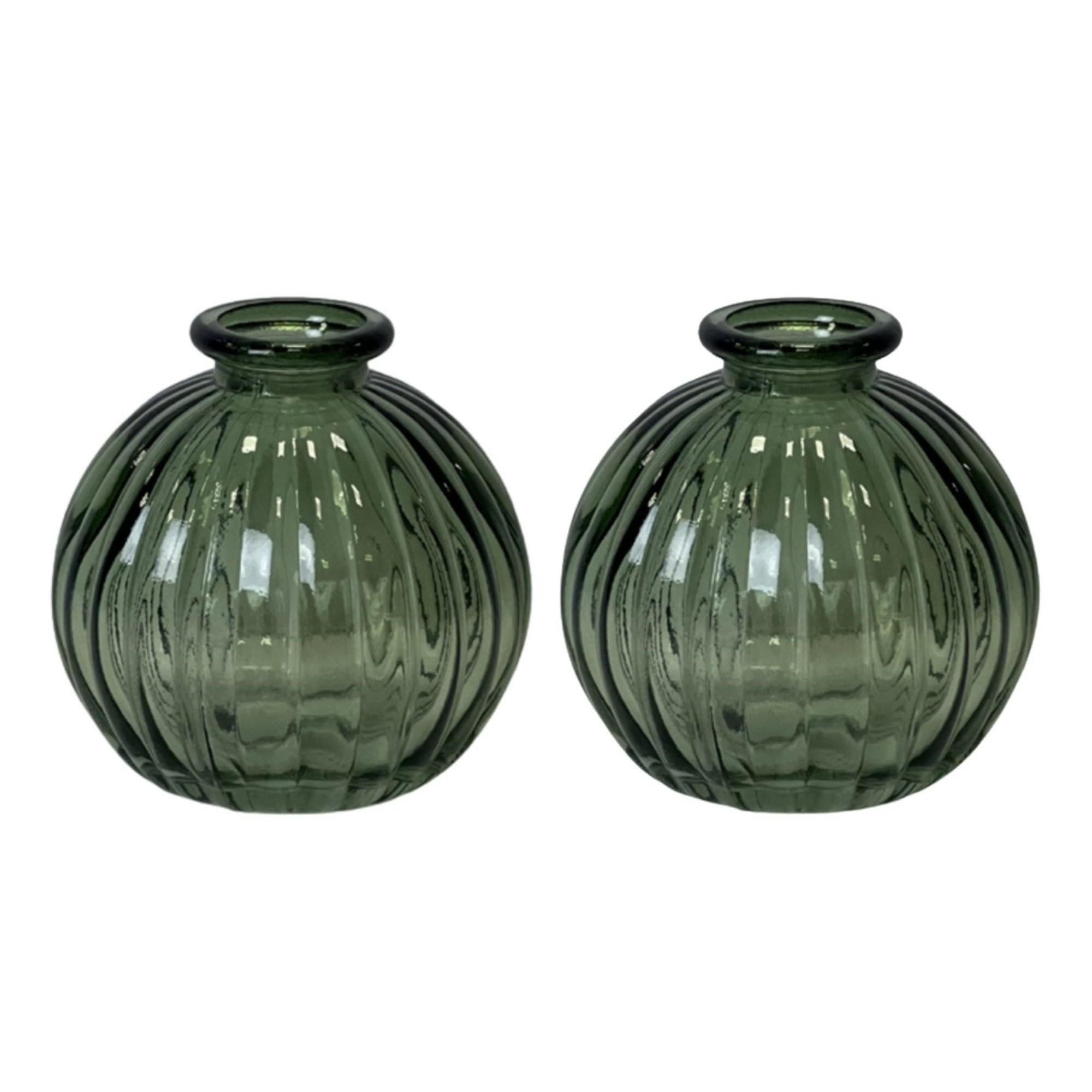 Woodside Home Living - Round Ribbed Glass Small Ball Vase (Set of 2) - Vintage Green