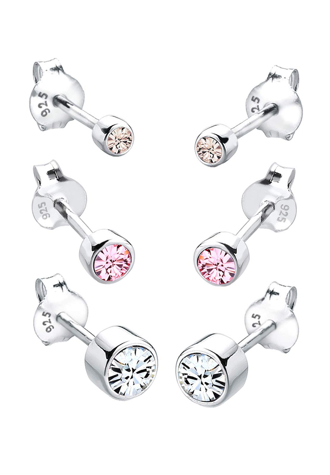Elli Ohrringe Damen Ohrstecker Basic 3er Set mit Kristallen 925 Silber