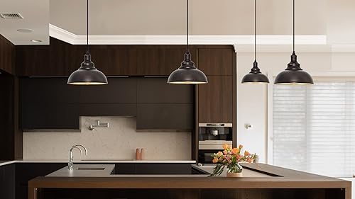 Miniatura 8 de Paquete de 3 lámparas colgantes de granja ajustables para isla de cocina, luces colgantes industriales de granero colgante sobre fregadero de isla
