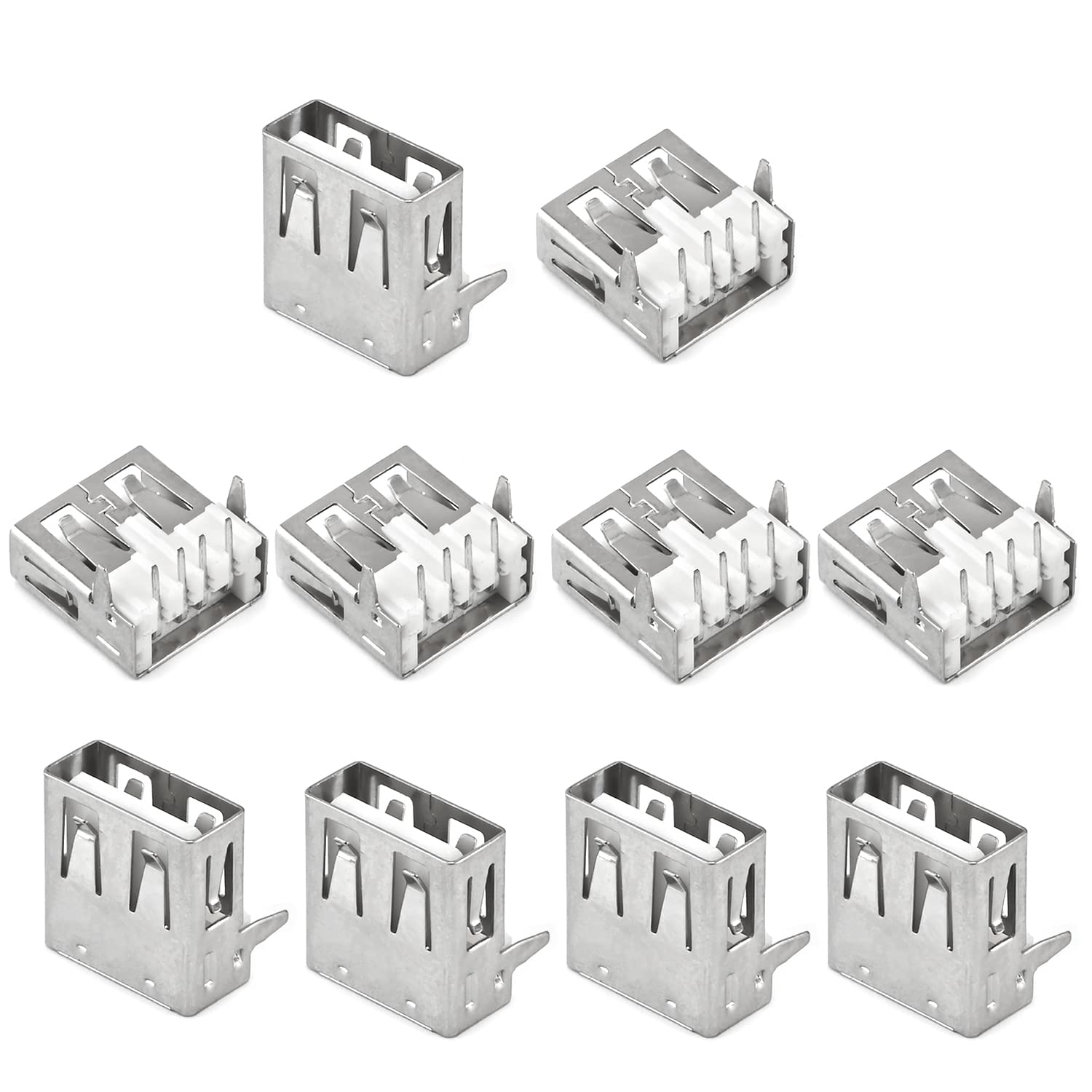 Fielect 10Pcs USB-AF Female Socket Jack Connector 4 Pin 90 Degree No-Curled Edge Straight Insert PCB Connector, Repair Replacement Adapter