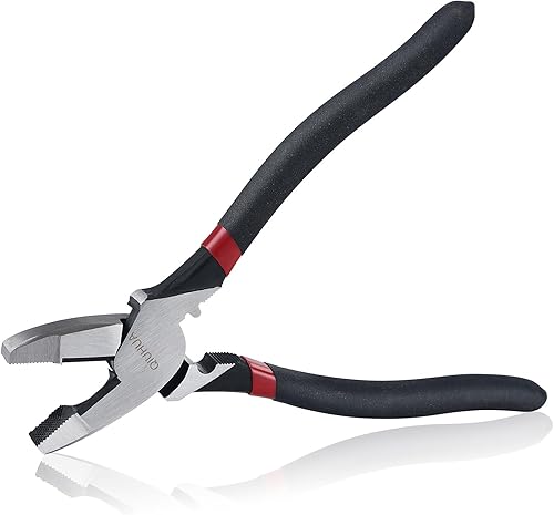 Alicates Linesman 4 en 1 de 9-12 pulgadas con cortador de cables, troquel de crimpado y extractor de cinta de pescado, asas de agarre de PVC