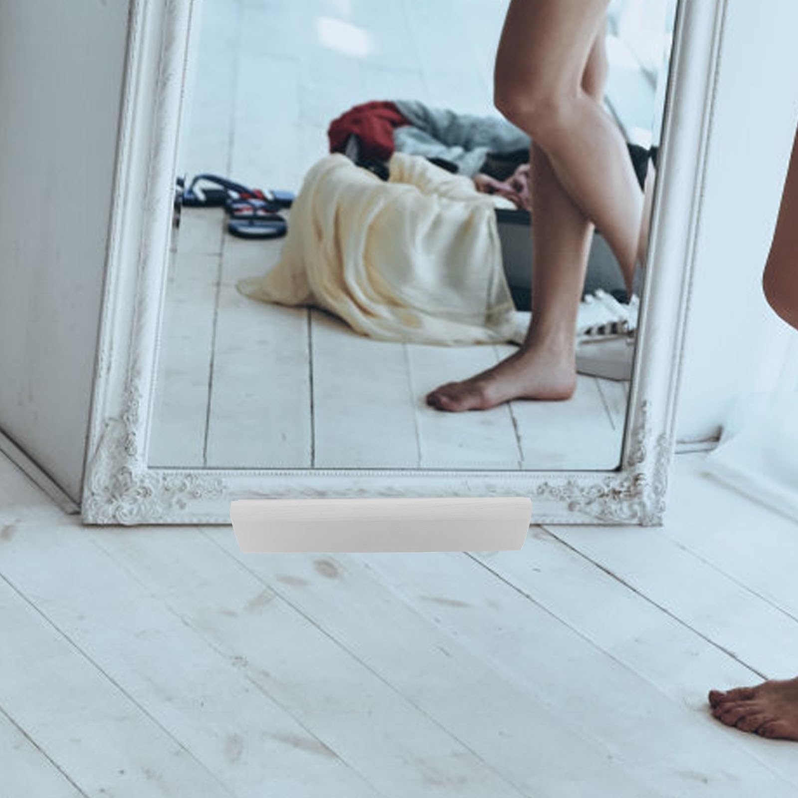 Veemoon Soporte de Espejo de Piso de Madera Blanco Base Antideslizante para Exhibición de Decoraciones en Bares y Restaurantes, Resistente y Elegante