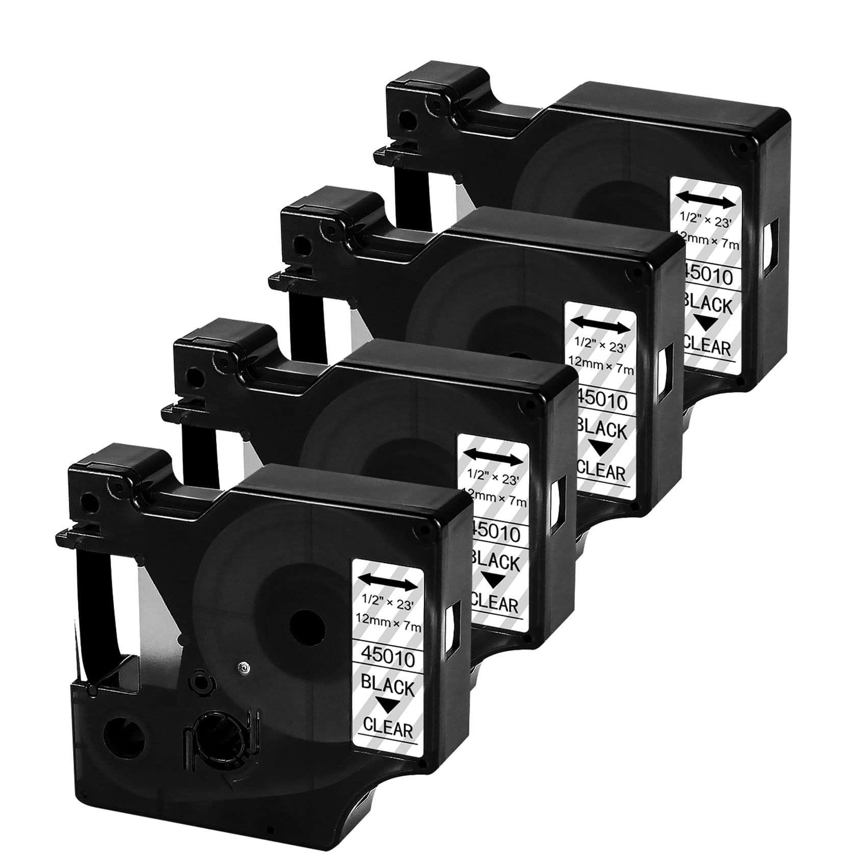 RAEMALL Replacement for Dymo Label Maker Refills Clear D1 45010 S0720500 Tapes, Black Print on Clear Tape, 1/2 inch x 23’ D1 Label Tape Compatible