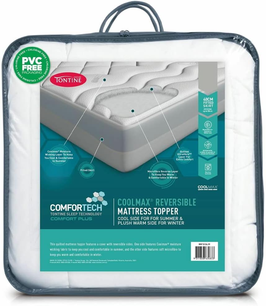 Tontine 182x203cm Reversible Coolmax Quilted Mattress Topper King Bed