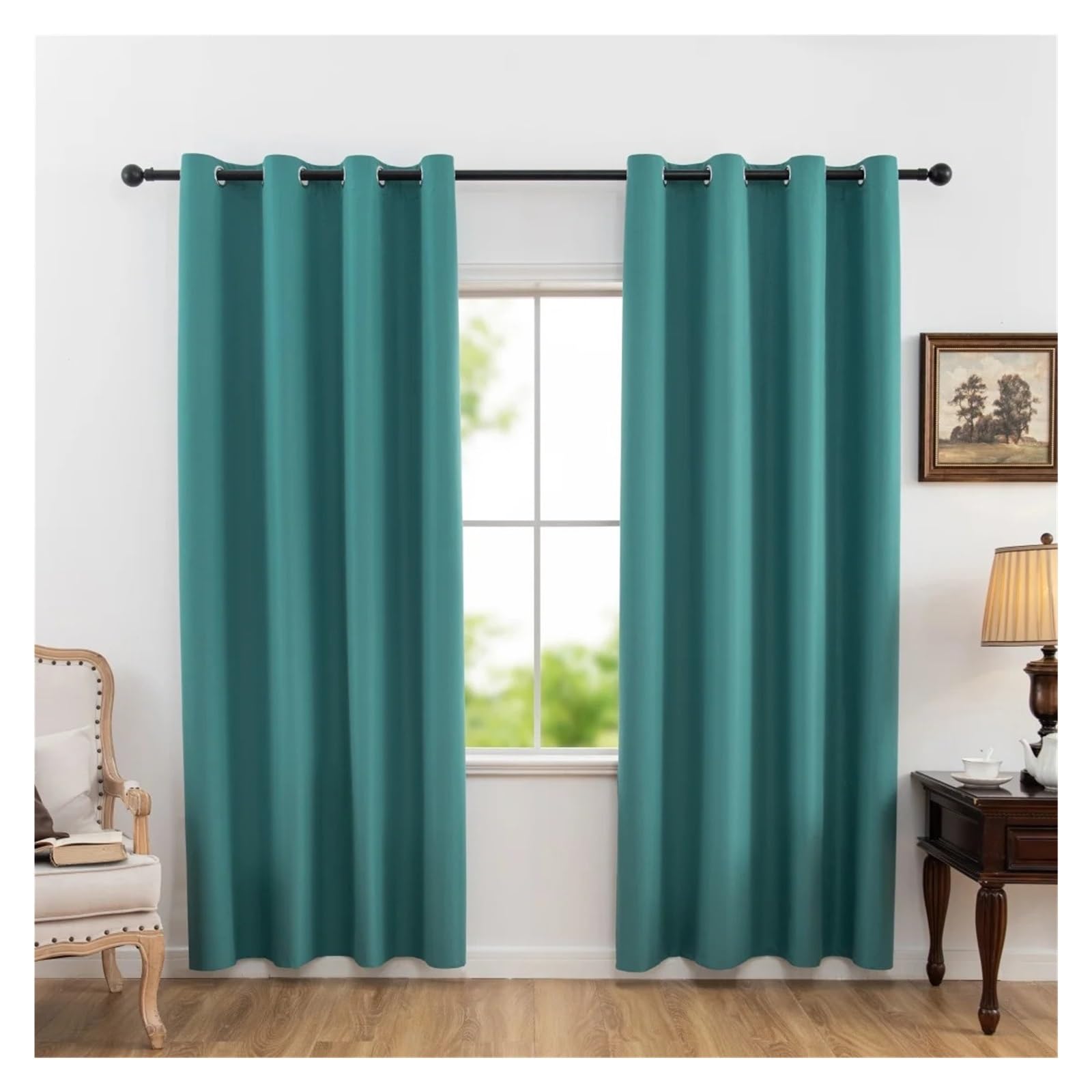LGWW Home Room Blackout Curtains 1piece Solid Blackout Curtains with Grommets Drapes for Bedroom for Living Room(Green,132X213CM)