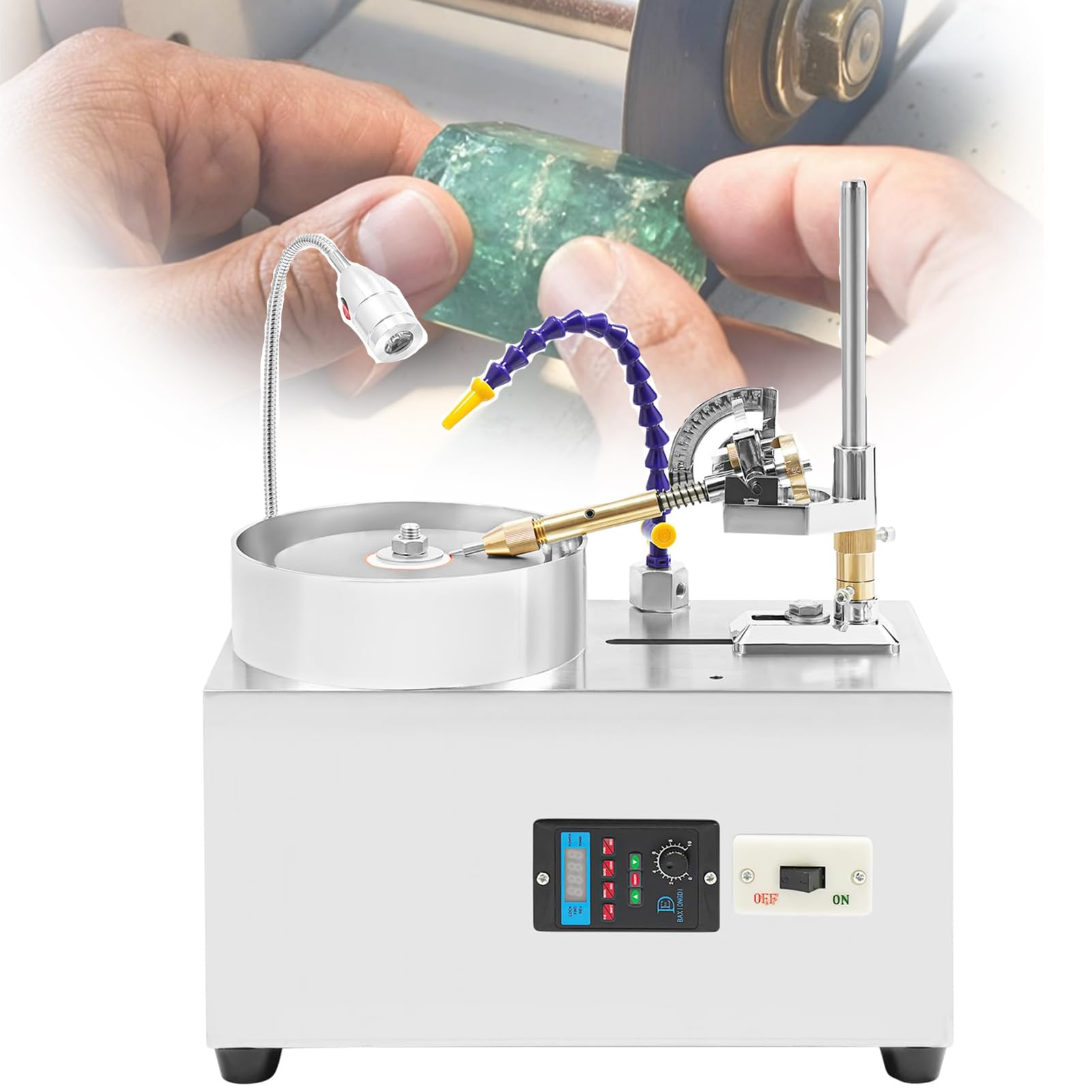 Precision Gem Faceting Machine, Jade Grinding Polishing Machine, 180W Copper Core Motor, Ultra Quiet Bearings, 80 Nm Torque, 0-2800 RPM Variable, Illumination, Splash Guard, Dual Control Models
