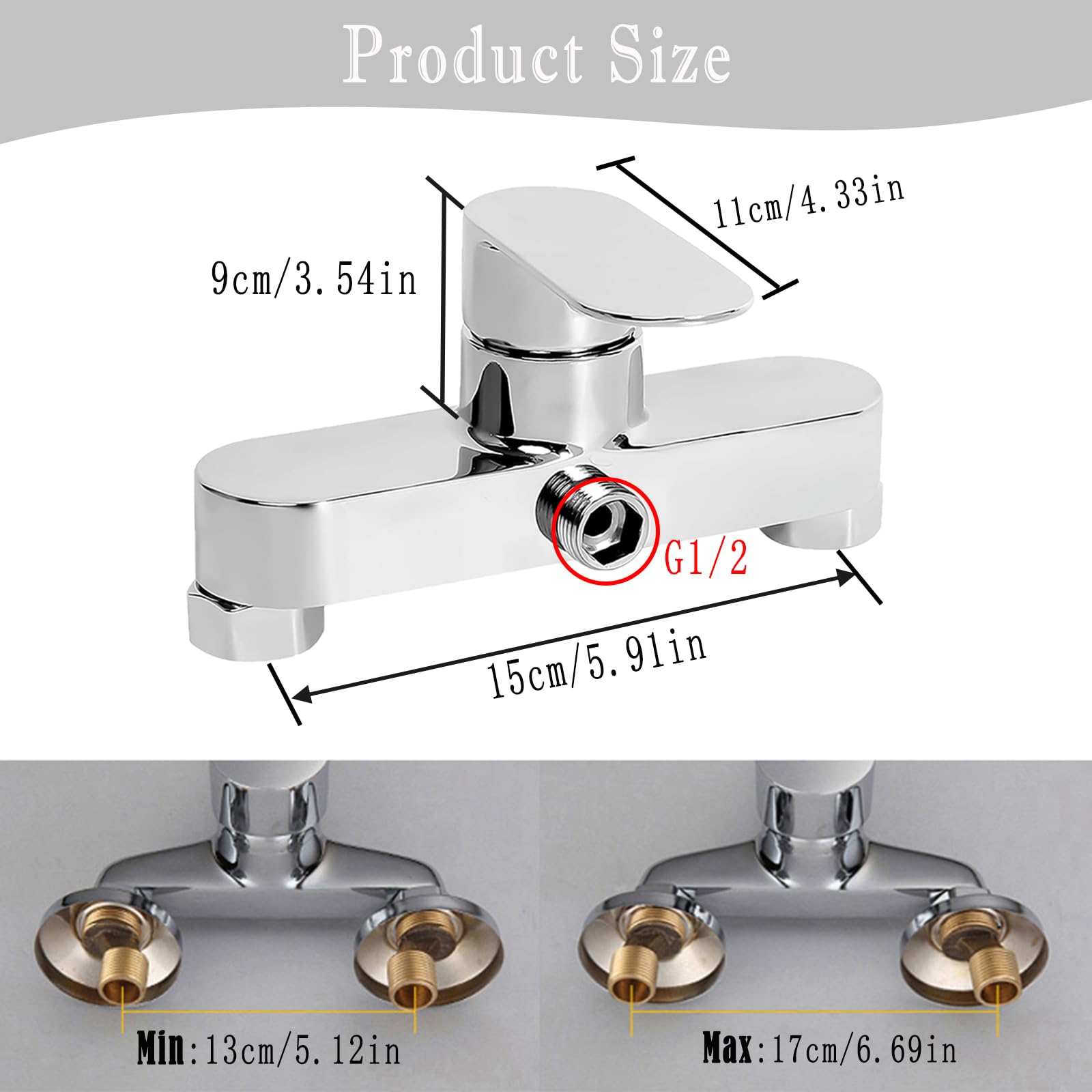Grifo De Ducha, Grifos Duchas De Baño Monomando, Grifo Ducha Pared, con núcleo de válvula de cerámica, con G 1/2 caño,Plateado, Cromado
